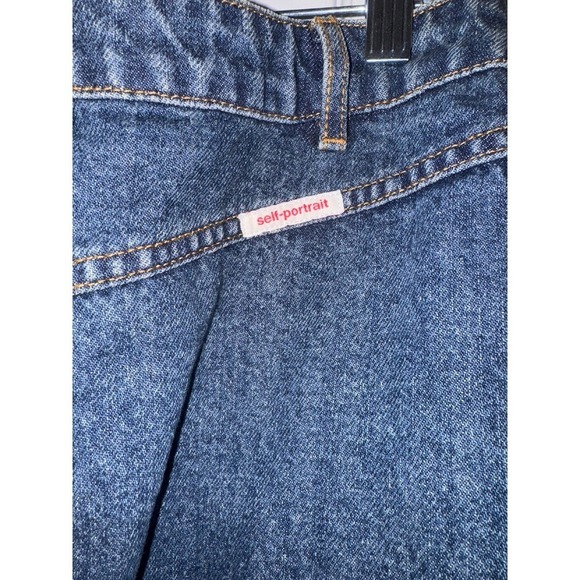 Self Portrait Skirt Button Front Pockets Embellished Blue Jean Skirt - Picture 13 of 16